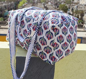 Beautiful Bohemian Cotton Duffle Bag Handmade Quilted Weekender Travel <b>Backpack</b> <b>Large</b> External Frame Block Printed Design Women - Product Image 2