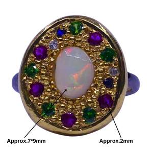 Anillo de Compromiso Clásico y Tradicional con Ópalo y Topacio Multicolor, Chapado en Oro sobre Plata de Ley, Anillos Finos y Elegantes - Product Image 5