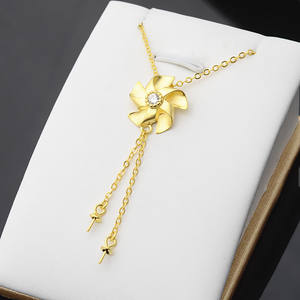 Collar con Colgante de Doble Perla y Molino de Viento de Plata S925, Conjunto Largo con Cadena para Clavícula para Mujer, con Soporte para Accesorios DIY 449 - Product Image 2