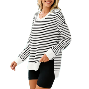 Suéter Grueso de Invierno con Cuello en V, Informal, Holgado, con Estampado en Relieve, Suave, para Mujer, Otoño, Hombros Caídos - Product Image 1