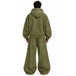 Ensemble survêtement vert olive à capuche, coupe ample, style streetwear, avec sweat-shirt et pantalon longs, imprimé lettres, à prix raisonnable - Product Image 4