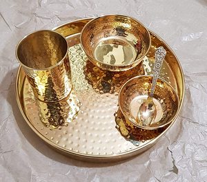 Premium Quality Classic Eco-Friendly Brass Thali Set Glass Cups Spoon Customized Water <b>Bottle</b> <b>Cleaning</b> <b>Brush</b> Home Outdoor India - Product Image 1