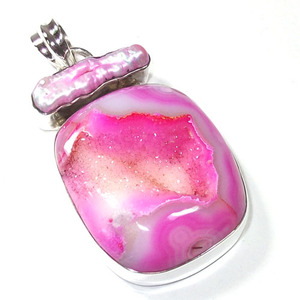 Perla natural Biwa auténtica negra con drusa, plata de ley 925, colgante hecho a mano con engaste en bisel, unisex, para uso diario. - Product Image 3