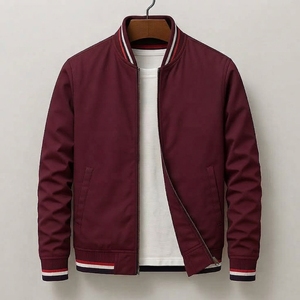 Blouson bomber pour homme, couleur unie, fermeture éclair, col rabattable, coupe-vent décontracté en polyester, idéal pour l'automne - Product Image 5