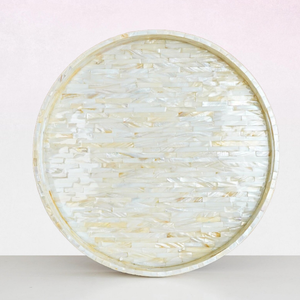 Premium Round <b>White</b> Mother Of Pearl Serving Tray Modern Tiles Pattern Decorative Table Food Platter Wholesale - Product Image 1