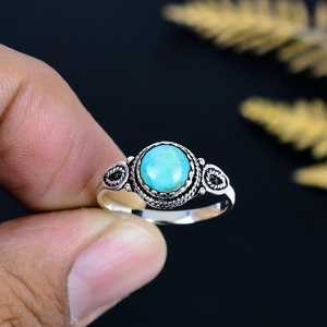925 Sterling Silver Natural <b>Turquoise</b> <b>Ring</b> Boho Engagement <b>Ring</b> Unique Gift for Her - Product Image 4