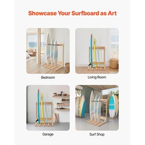 Espositore Verticale a 4 Livelli in Legno per Tavole da Surf, Organizzatore Autoportante per la Conservazione di Collezioni di Tavole da Surf - Product Image 6