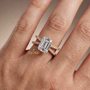 Anillo de Compromiso de Plata de Ley con Diamante Cultivado en Laboratorio de Corte Radiante de 1 Quilate y Banda de Pavé para Boda y Fiesta - Product Image 3