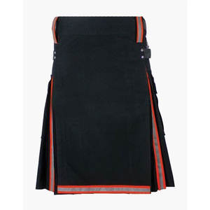 Kilt de Trabajo para Bombero Negro con Cinta Reflectante, Bolsillos con Solapas y Botones - Product Image 1