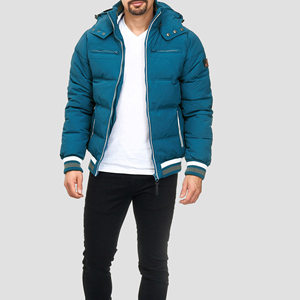 <b>Mens</b> Hooded Puffer <b>Jacket</b> With Zipper Closure And Ribbed Cuffs Winter Casual Wear - Product Image 1