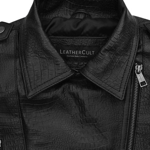 Chaleco de Cuero Genuino con Estampado de Cocodrilo Negro para Hombre, Chaleco de Motociclista sin Mangas - Product Image 6