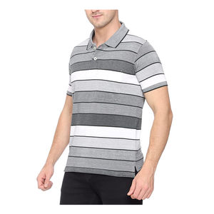 Polo Gris para Hombre, Diseño Multirrayas, Transpirable, de Algodón, Informal, de Manga Corta, para Golf, Tenis, Verano - Product Image 2
