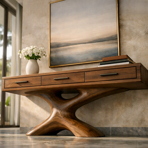 Mesa de Consola Moderna de Tamaño Personalizado Luxali, Diseño Inspirado en Madera Natural, Decoración Única Hecha a Mano para Entrada, Madera Sólida a Medida - Product Image 2