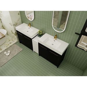 Mobile Bagno Freestanding da 84 Pollici con Lavabo in Resina, Armadietti Contenitori e Ante con Chiusura Ammortizzata 09236*2+0312 - Combinazione per Bagni Moderni - Product Image 3