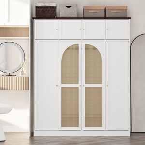 8 Door <b>Large</b> Capacity Armoire <b>Wardrobe</b> Closet 70.87\" Tall with Adjustable Shelves Rattan Decorative Doors Hanging Rod Included - Product Image 2