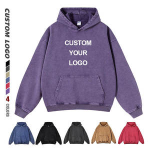 2026 <b>Men's</b> Acid Wash Hoodie Custom Logo Plain <b>Pullover</b> Mans Vintage Hoodies Washed Heavyweight Blank for <b>Men</b> - Product Image 4
