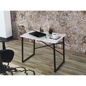 Furnish Home Store's 35 \ "Pequeño Escritorio de computadora de escritura para adolescentes Dormitorio Lator Marco de metal negro con tapa de madera Color blanco - Product Image 2