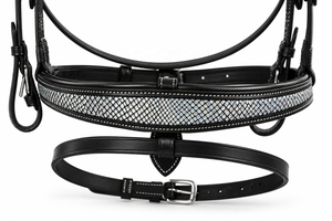Bridon en cuir de qualité supérieure avec garniture en strass argentés, élégant, réfléchissant et rembourré, pour l'équitation - Product Image 4