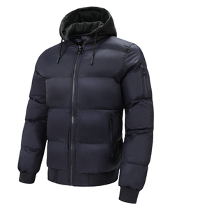 Men <b>Winter</b> Puffer Jacket Detachable Hood <b>Thick</b> Padded Quilted Bomber <b>Coat</b> with Ribbed Cuffs and Zipper Pockets for Cold Weather - Product Image 1