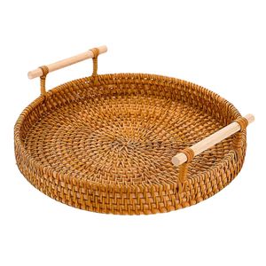 Handwoven RATTAN <b>TRAY</b> FRUIT STORAGE <b>BASKET</b> with Handles Gift, Eco-Friendly Serving <b>Tray</b> for Kitchen & Dining - Product Image 1
