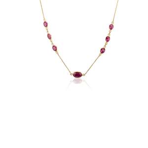 18K Yellow Gold <b>Ruby</b> Station <b>Necklace</b>-Wedding Party & Anniversary Gift Chain - Product Image 6