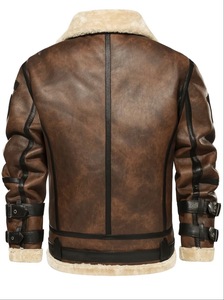 Chaqueta de Motociclista de Cuero Shearling Color Café Oscuro para Hombre, Impermeable, Transpirable, Resistente al Viento, Ecológica, Teñida con Tintes Ecológicos - Product Image 5