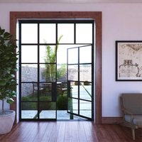 Design moderne en aluminium Portes battantes françaises à double battant Étanche Entrée extérieure Double porte Verre fini Contemporain