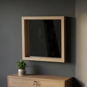 Wooden <b>Square</b> <b>Mirror</b> Frame Rustic Natural Wood Wall Mounted Decorative <b>Mirror</b> for Bedroom Living Room Hallway - Product Image 2