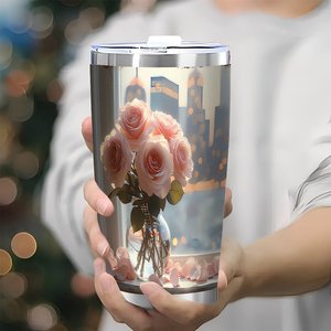 Gobelet isotherme en acier inoxydable 20 oz à double paroi avec motif rose pour usage quotidien - Product Image 3
