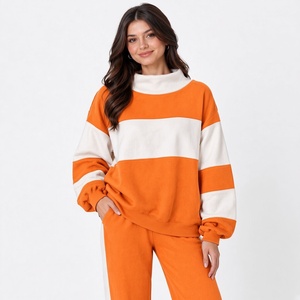Women Oversized Mockneck Sweatshirt <b>Pink</b> White Color Block Long Sleeve Drop Shoulder Pullover Casual Streetwear Fleece <b>Top</b> - Product Image 3