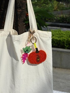 Eco-Friendly Hand Embroidered <b>Cartoon</b> Fruit Keychain Red Beaded Woven Customized Shape Felt Carabiner <b>Ring</b> Charm - Product Image 2