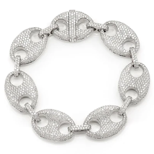 Luxury 925 Silver Diamond Pave Chain Link Bracelet Geometric Round Brilliant Cut Micro Insert Unisex Everyday Wear - Product Image 1