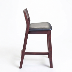 Solid Teak Wood <b>Bar</b> <b>Stool</b> Black Leather Upholstered Seat High Chair For Restaurant Cafe Kitchen Luxury Commercial Furniture - Product Image 2