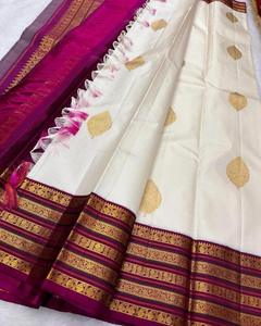 Sari traditionnel en soie de Banarasi avec broderie Zari dorée, chemisier non cousu, multicolore, pour occasions spéciales et fêtes 72172 - Product Image 5