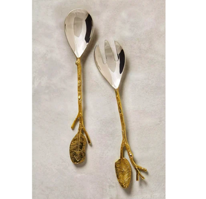 Ensemble de couverts de service en acier inoxydable durable avec poignée en laiton, bol élégant pour servir les aliments et les salades - Product Image 3