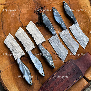Cuchillo de Caza de Acero de Damasco de Alta Calidad con Hoja Fija de Punta Caída y Borde Afilado, Funda de Cuero, Mango de Resina Personalizable OEM ODM - Product Image 6