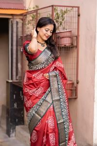 Sari en coton mélangé imprimé Bandhani marron, robes de soirée élégantes pour femmes, séchage rapide - Product Image 3