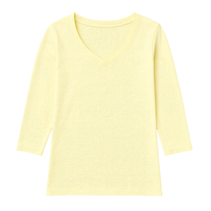T-shirt pour femme jaune à manches 3/4, col en V, 100% coton biologique de luxe, pré-rétréci, certifié GOTS, doux, respirant, classique - Product Image 6