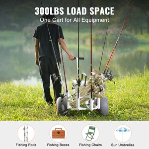 Carrello da Pesca da Spiaggia con Capacità di Carico di 136 kg, Pneumatici Grandi in PU da 13 Pollici, Carrello Marino Resistente per Campeggio - Product Image 4
