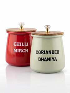 Juego de tarros para especias con recubrimiento de hierro para chile y cilantro, con tapa de madera, pomo de cristal y cuchara dorada, organizador de cocina - Product Image 1