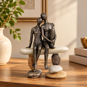 Handcrafted Cast Iron Couple Sculpture Modern Abstract Romantic Figurine <b>Decorative</b> Metal Statue Anniversary Wedding <b>Valentine</b> - Product Image 2