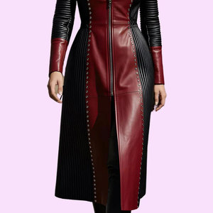 Abrigo largo de piel sintética rojo y negro para mujer, hecho a mano, estilo gótico, para festivales, 2026 - Product Image 5