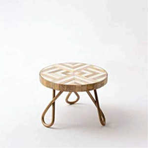 Luxury Rustic Wood Cake Stand Inlay Pattern Round Dessert Riser Holder Display Tray with Metal Legs for Wedding Party Cake Stand - Product Image 1
