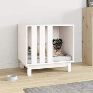 Casa para Perros de Madera de Pino Sólido Blanca, Resistente, de 23.6 x 17.7 x 22.4 Pulgadas, Casas y Muebles para Mascotas - Product Image 1