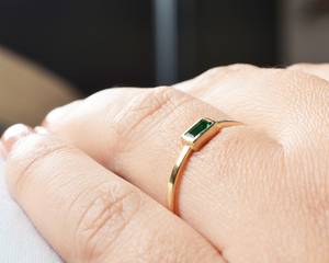 Custom Bohemian Christian Lab Emerald Baguette Cut <b>Ring</b> 14K 18K Gold Plated Thin Band <b>Stacking</b> <b>Ring</b> Manufacturer Direct - Product Image 4