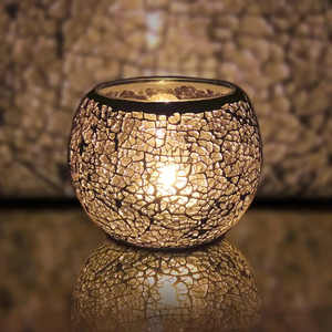 Portavelas de Cristal Dorado con Mosaico, Acabado Craquelado, Lámpara Votiva Decorativa para Decoración del Hogar, Centro de Mesa Romántico - Product Image 4