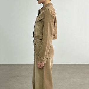 Conjunto de Dos Piezas OEM Personalizado para Mujer: Chaqueta Vaquera Vintage Lavada y Jeans de Pierna Recta - Product Image 4