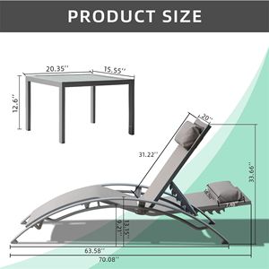 Set di 3 Lettini Prendisole Regolabili in Alluminio per Esterni, Resistenti alle Intemperie, con Tavolino Laterale in Metallo per Piscina o Terrazza - Product Image 2