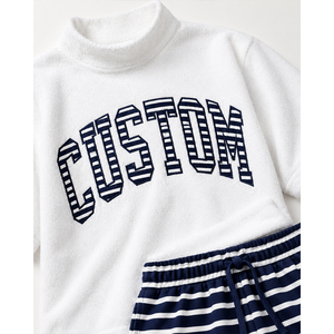 Custom <b>Women's</b> Terry <b>Short</b> Sleeve Turtleneck Sweatshirt with <b>Striped</b> <b>Shorts</b> Loungewear Set Spring Casual Wear Mock neck Sets - Product Image 6