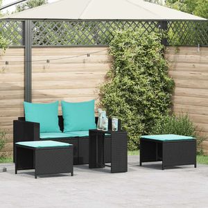 Set di divani da giardino impilabili in polyrattan nero da 5 pezzi con cuscini - Product Image 1